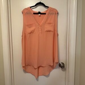 Torrid Womens Sleeveless Top Blouse Shirt Size 2 Peach Pocket Button
